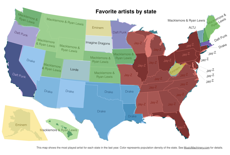Illustration for article titled Here Is An Actual Map Of Each State's Favorite Musical Artist